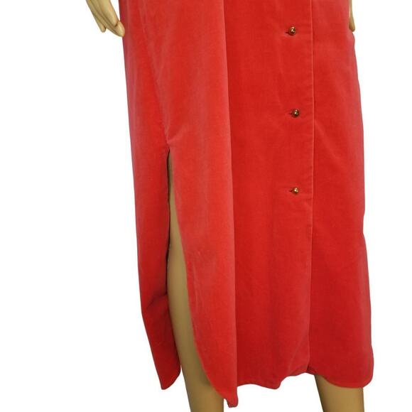 VINTAGE VELVET Boho Long Red Jacket Floor Length Side Slits Gold Button SZ Small - Picture 2 of 6